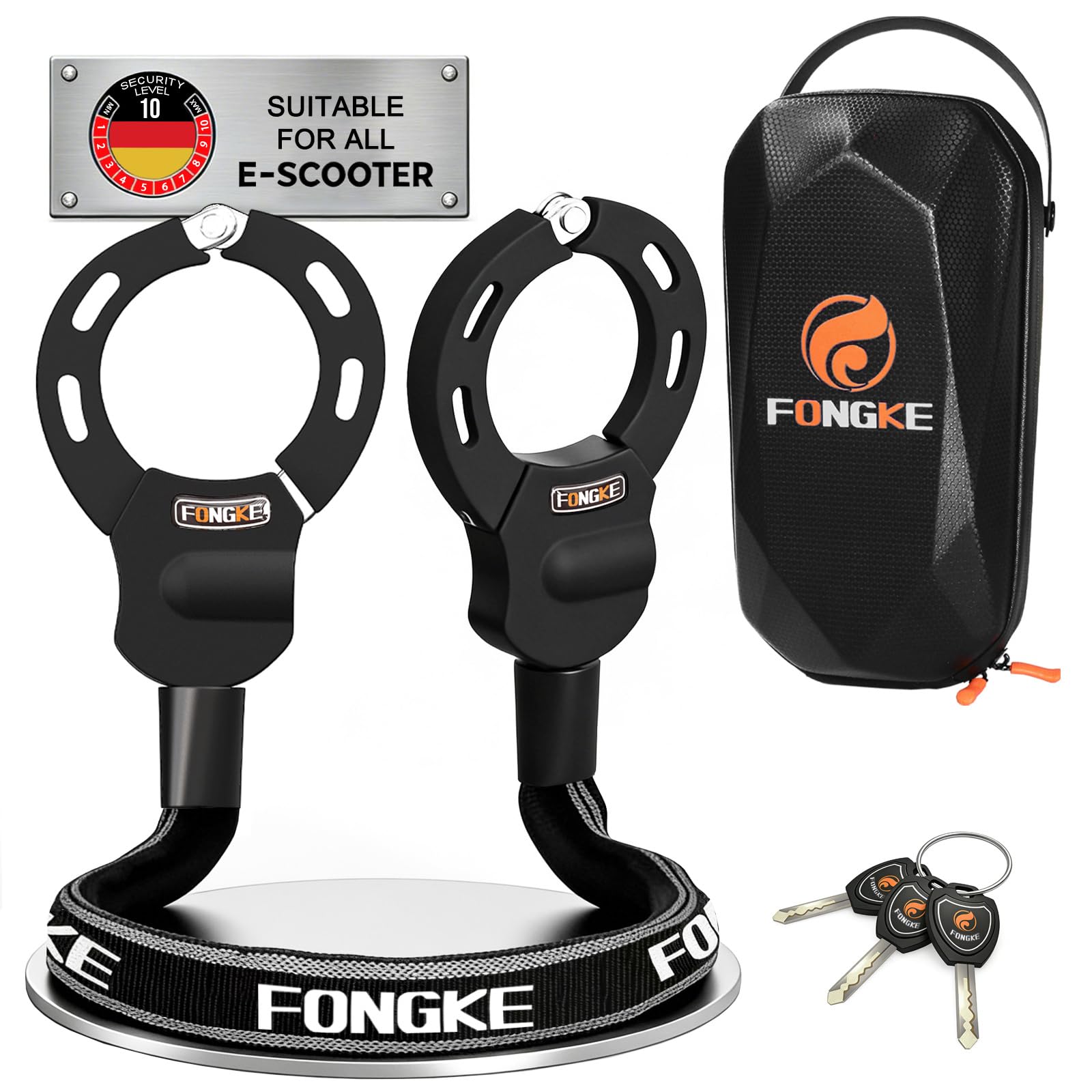 FONGKE E Scooter Schloss mit Tasche, Handschellenschloss, Schloss für E Scooter, Fahrradschloss Hohe Sicherheit, Kettenschloss Fahrrad Diebstahlsicher, Feuergehärteter Stahl, Ideal für Roller/Fahrrad