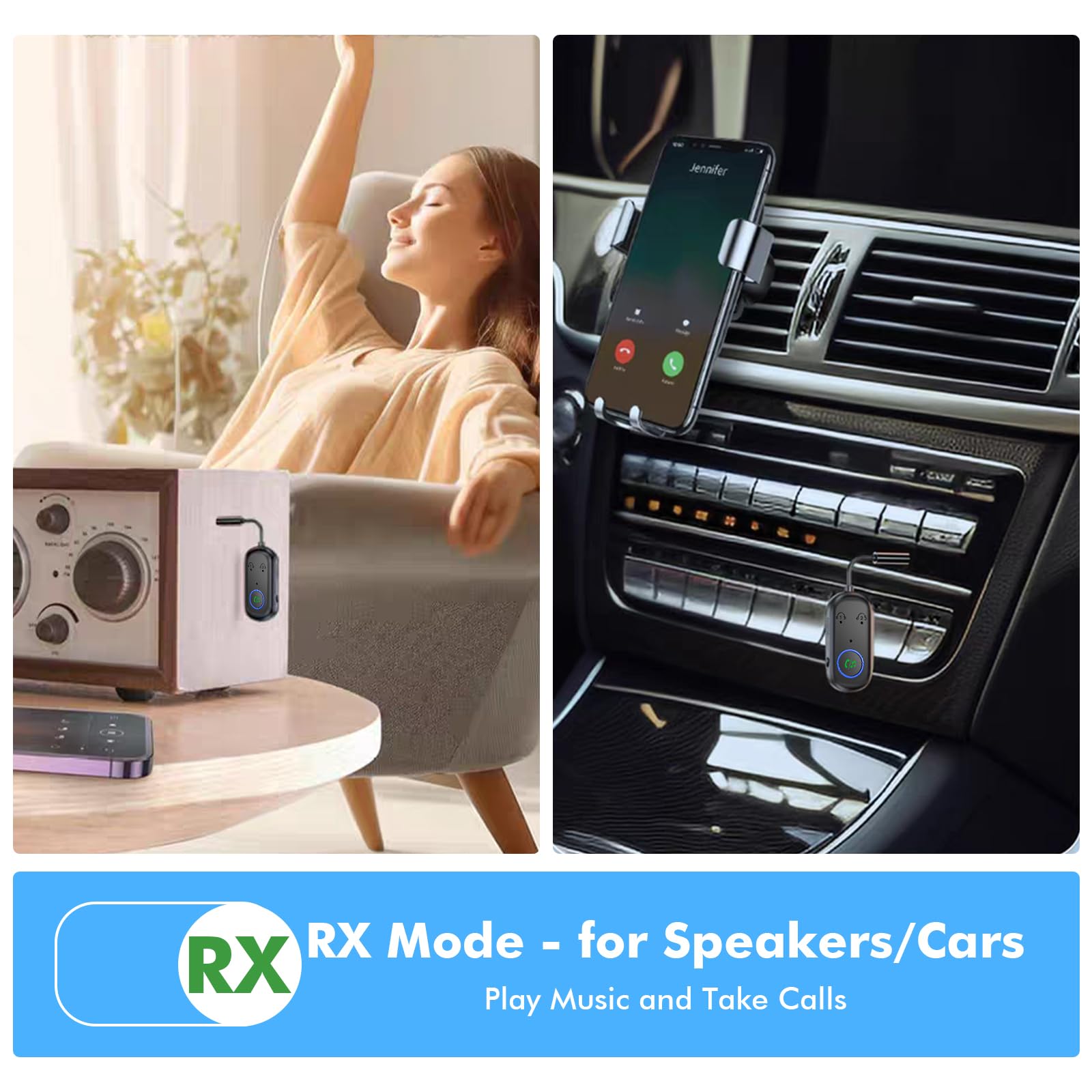 GIBOHOM Trasmettitore Bluetooth 5.3, Adattatore Bluetooth 2-in-1, Adattatore Cuffie Aereo Supporta 2 Auricolare, 3.5 mm AUX Jack Trasmettitore per TV, Telefono Mobile, Car Audio Systems, Palestra
