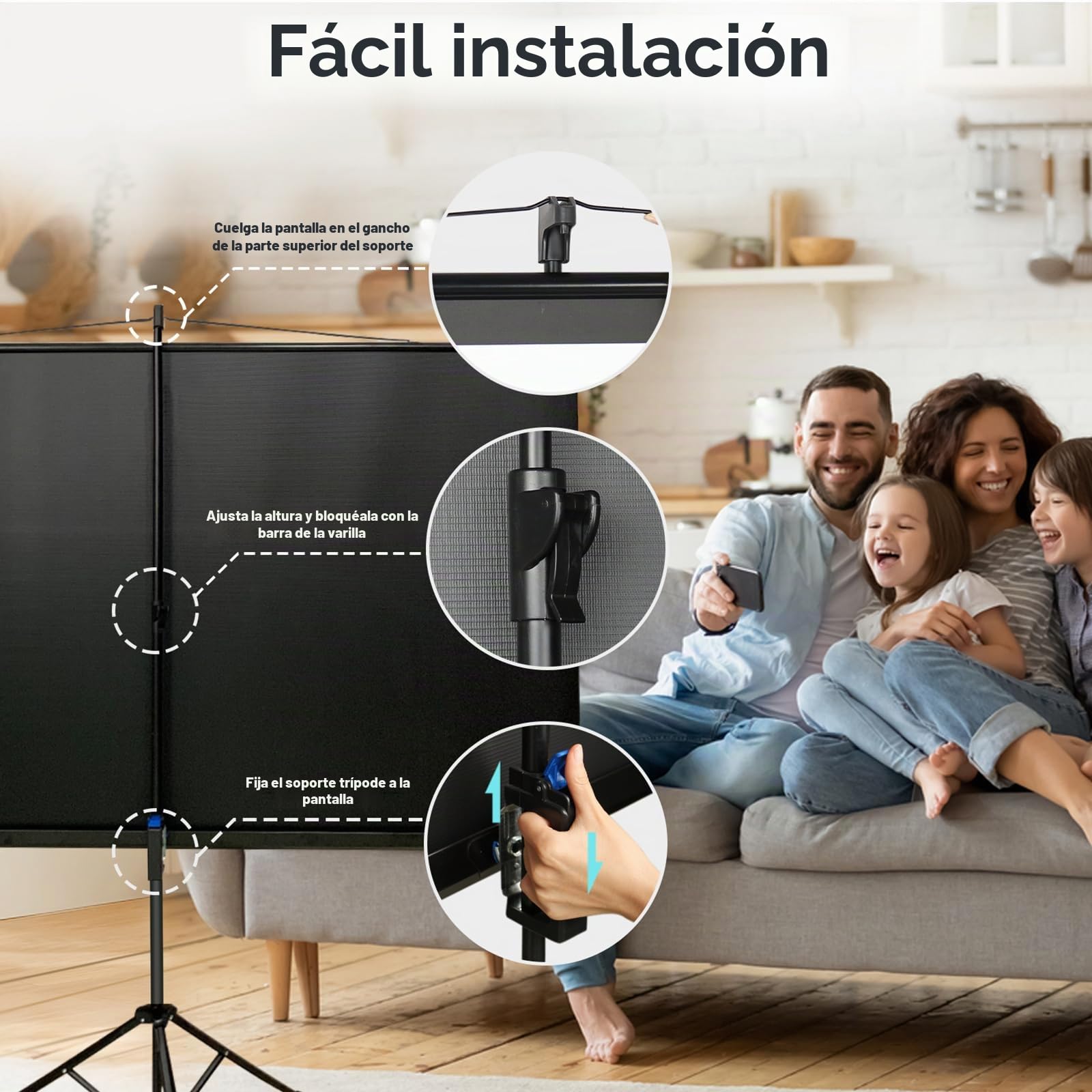 Todeco Pantalla Proyector con Trípode 60 Pulgada, 16:9 | Altura ajustable, portátil y manual plegable, HD 4K y 3D, ideal para casa, oficina y exterior