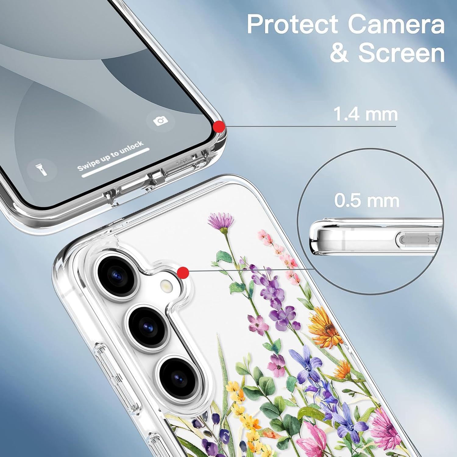 OOK for Samsung Galaxy S25 Plus Case Colorful Wild Flowers Floral Clear Design with Full Camera Lens Military-Grade Protected, Colorful Flower (6.7")