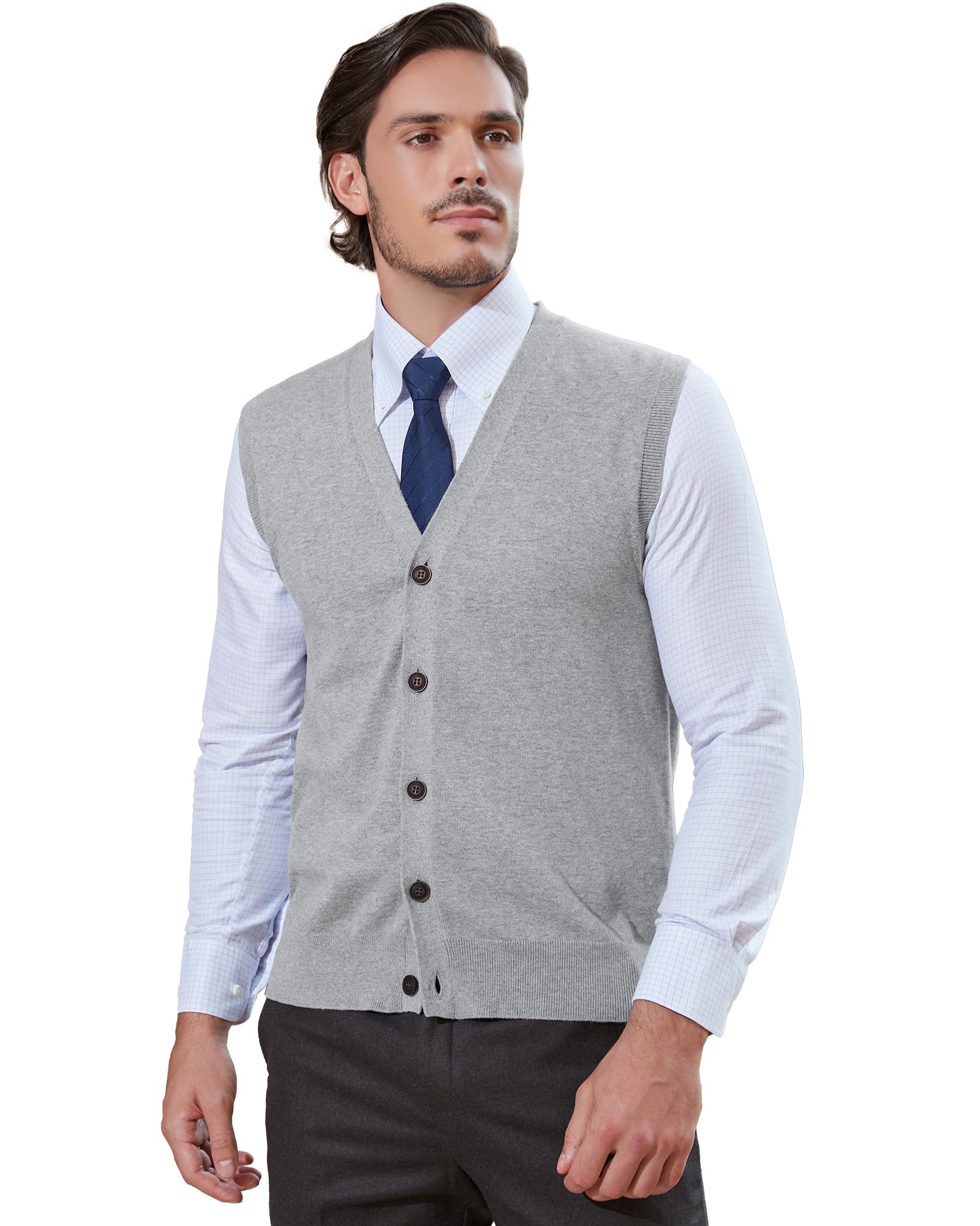 Kallspin Pullover para hombres de puro algodón tejido a punto cuello en V unicolor de ajuste regular sin mangas y con dobladillo acanalado