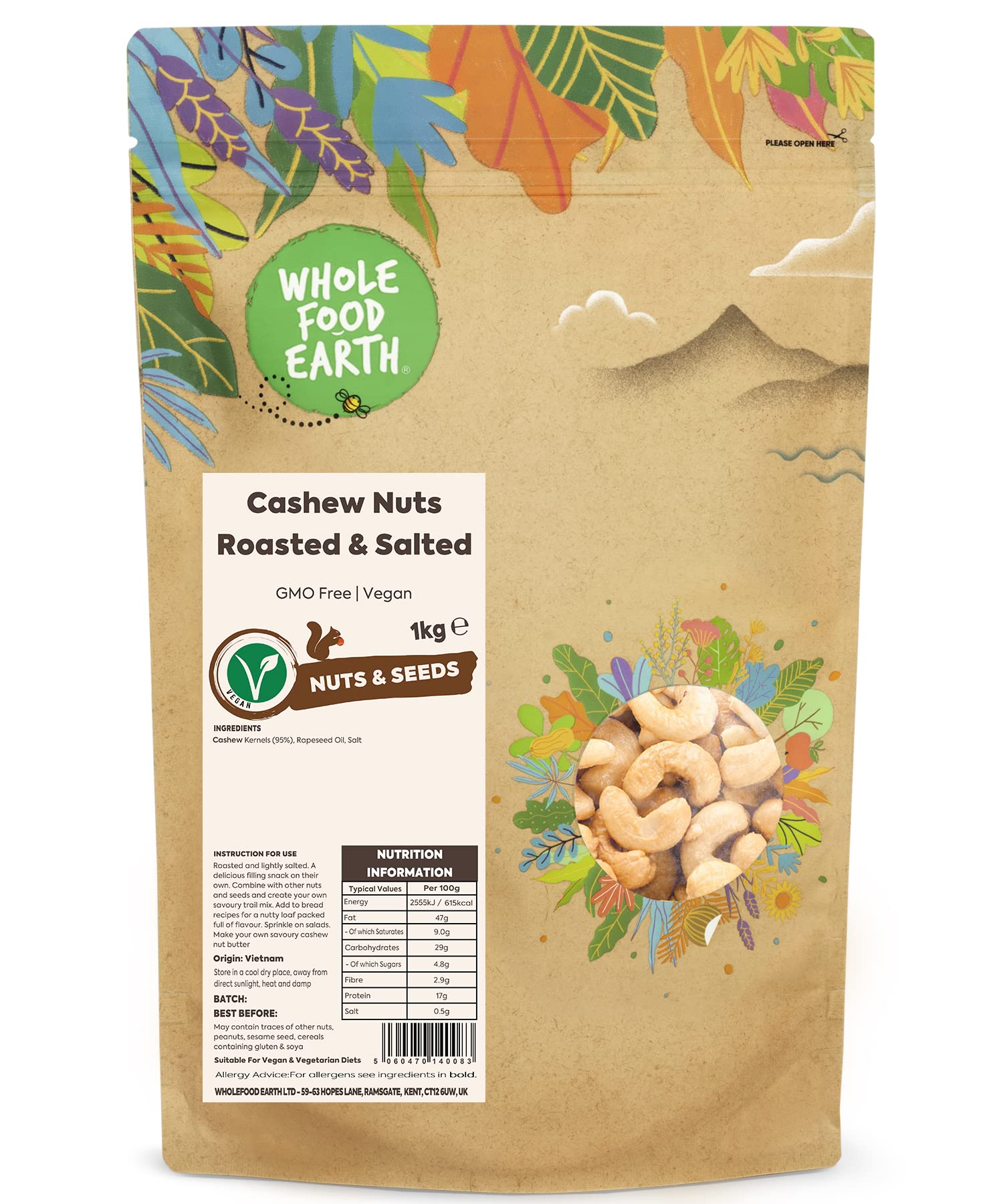 Wholefood Earth - Roasted and Salted Cashew Nuts, 1 kg