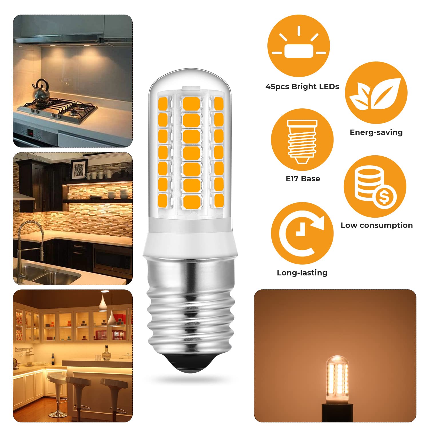 Microwave Bulbs Over Stove E17 Led Bulb, 6000K/3000K Dimmable Microwave Appliance Equivalent 20W 30W 35W Halogen Refrigerator Bulbs 3/6 Pack (3000K, 6pcs)