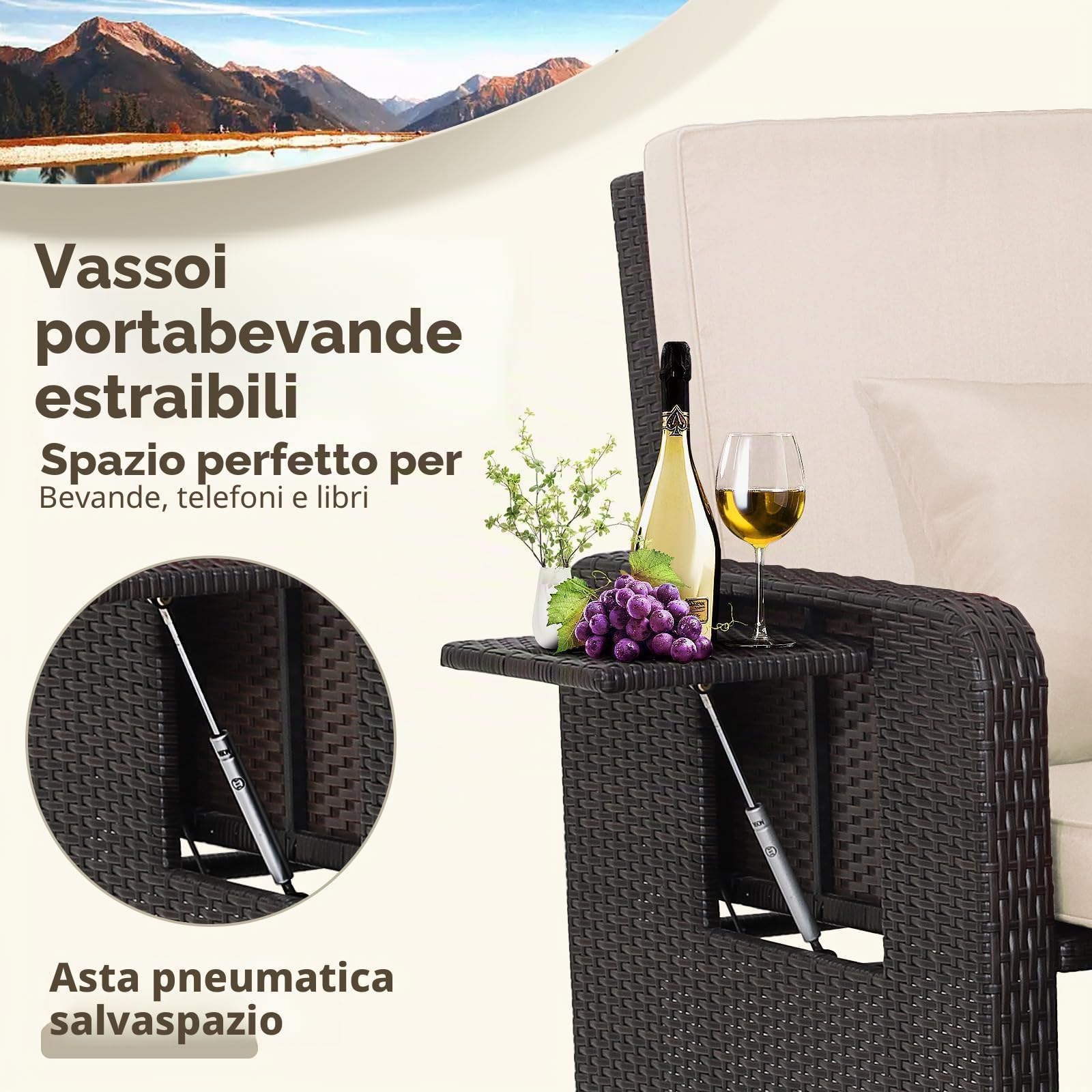 GIANTEX Divano da Giardino in Rattan con Poggiapiedi, Doppio Divano da Esterno con Schienale Regolabile, Mobili da Giardino per Terrazza, Balcone, Cortile