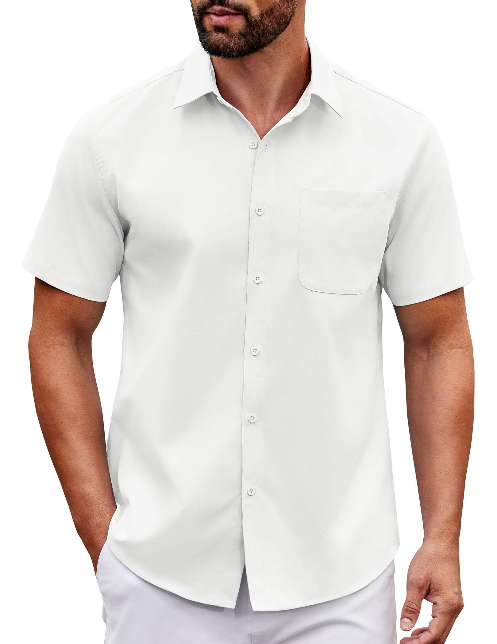 COOFANDY Mens Short Sleeve Button Down Shirts Casual Dress Shirt Untucked Shirts with Pocket
