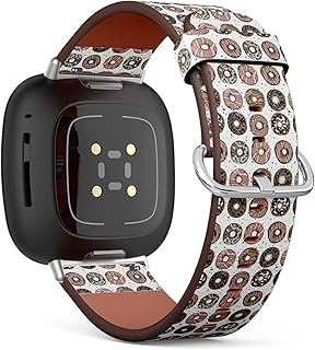 CJBROES Replacement Leather Watch Band, Compatible with Fitbit Versa 3 and Fitbit Sense of Wristband Bracelet Accessory - Donuts-Stylish