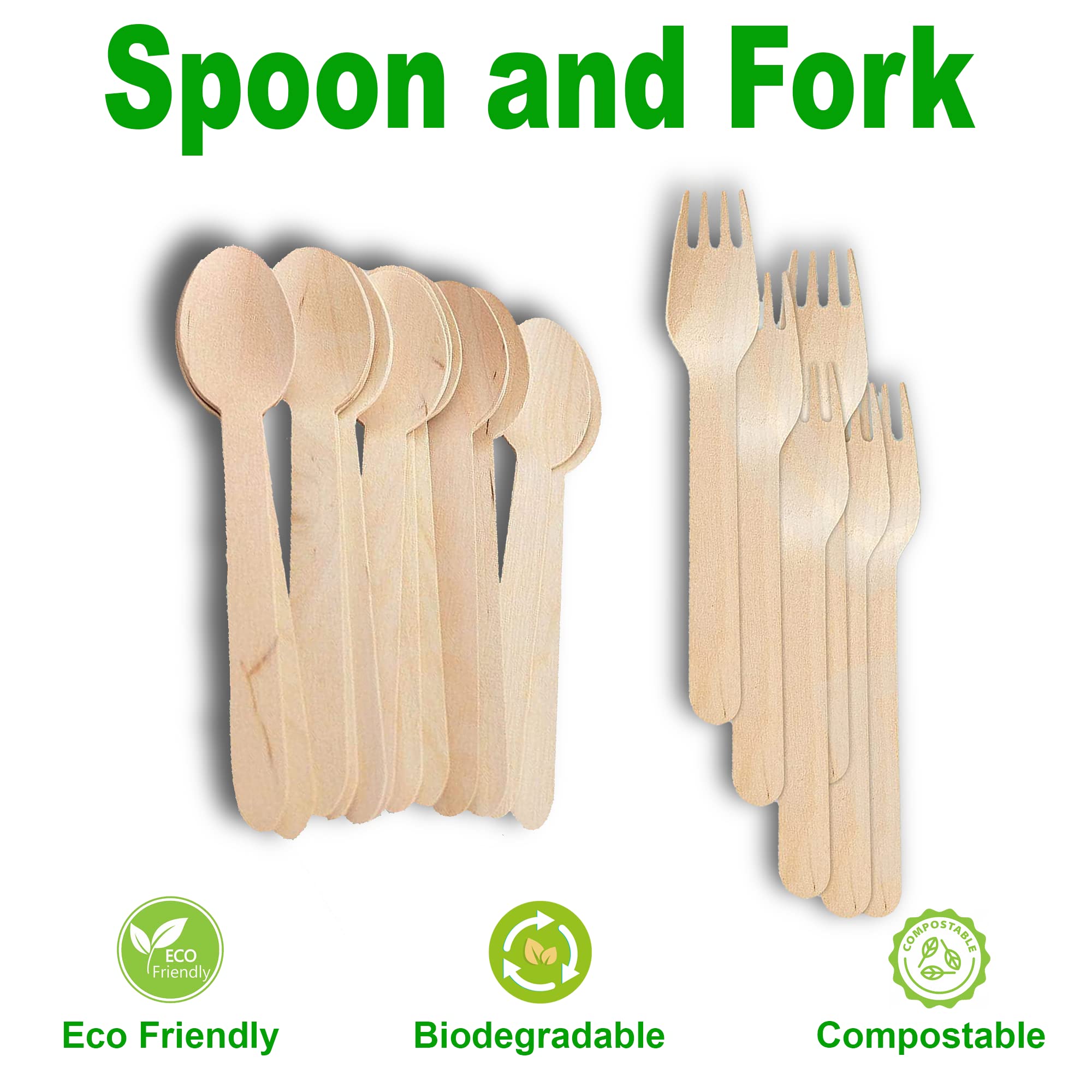 Ella Disposable Spoons & Forks Set (16cm Big Size, 50 Pieces) | Eco-Friendly Flatware | Disposable Birchwood Wooden Cutlery | Spoons 25 Pieces | Forks 25 Pieces 3
