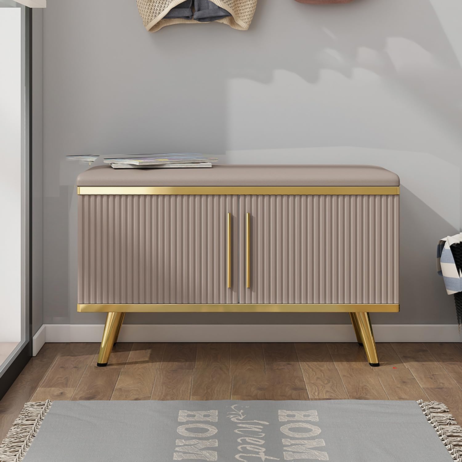 Shoe Storage Cabinet Cabinets Hallway Slim Cupboard Cupboards Hallways Slimline，Wooden Shoe Bench with Soft Cushion Stylish Hallway Storage Rack & Entryway Shoe Cabinet for Easy Access (Colo