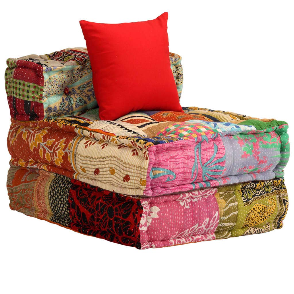 3-osobowa modułowa pufa z patchworkowego materiału bawełnianego, 180 x 140 x 58 cm, z 3 poduszkami, wszechstronna jako sofa, łóżko, ławka do siedzenia, do salonu, ogrodu, na taras, wysoki