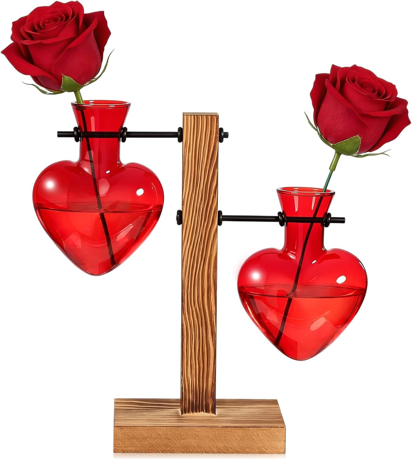 Remerry Heart Glass Plant Terrarium with Wooden Stand, Propagation Station Hydroponic Vase, Romantic Tabletop Decor for Living Room, Wedding Anniversary, Plant Lover Gift(Fresh,8 x 3.8 Inch) - Image 7