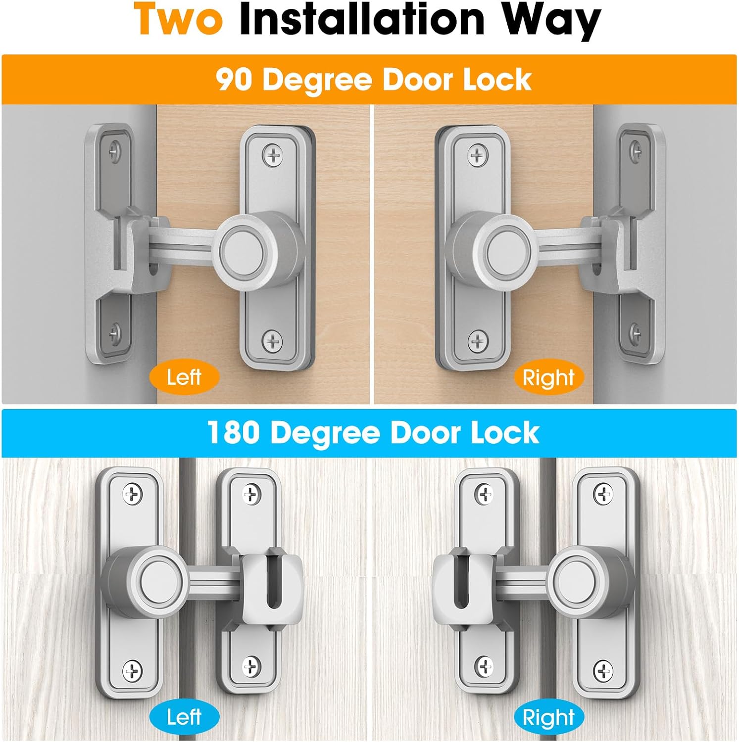 Sliding Barn Door Lock Hardware, 90 Degree Locks for Barn Doors, Flip Gate Latches for Barn, Garden, Bathroom, Outdoor, Garage, Window (Silver) image 3