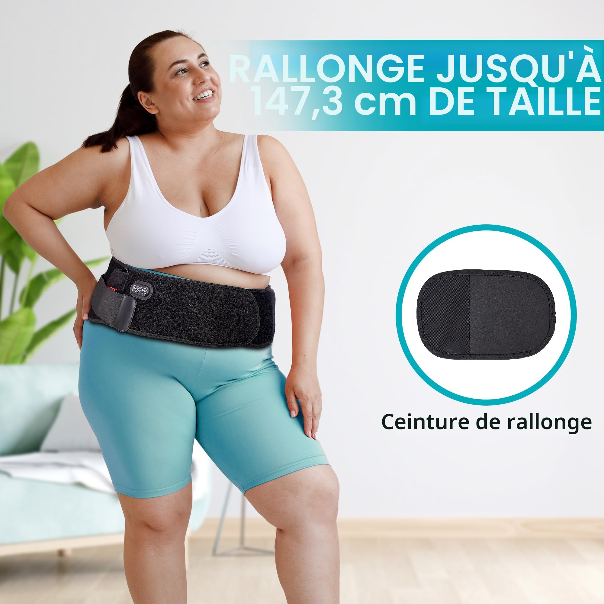 Ceinture Chauffante Lombaire Sans Fil avec 3 Modes de Massage Dos et 3 Niveaux de Chauffage - Soulagement Efficace des Douleurs Lombaires, Abdominales et des Jambes sciatique,Regles douloureuses