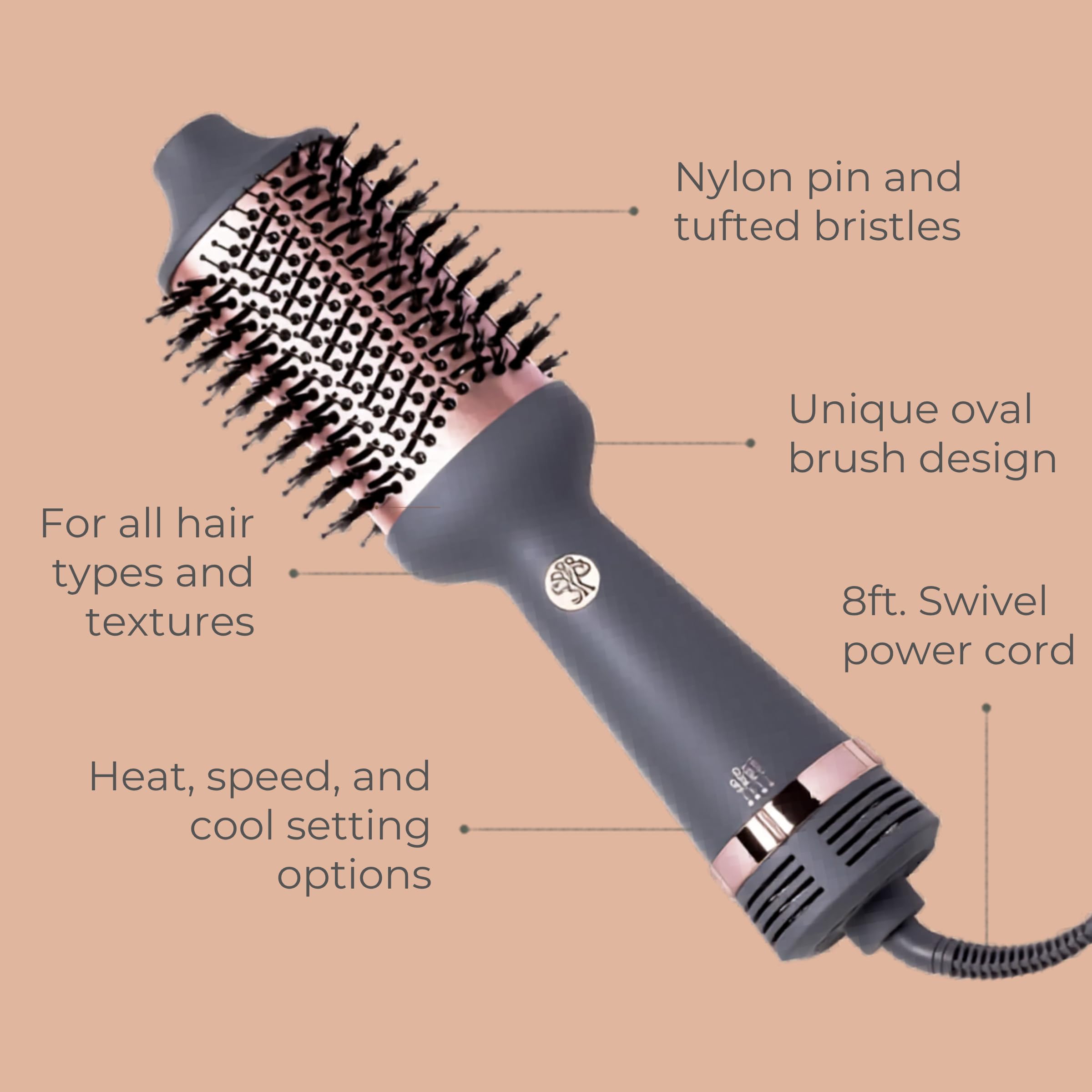 Hairitage Up in The Air Volumizing One-Step Blow Dry Brush, Matte Grey
