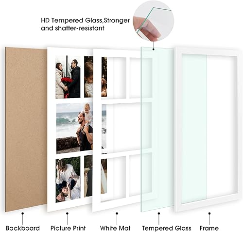 Vista 57 de Golden State Art, Juego de 2 portarretratos de madera blanca de 12 x 17 pulgadas, paspartú blanco para fotos de 8 x 10 y 5 x 7 pulgadas, vidrio