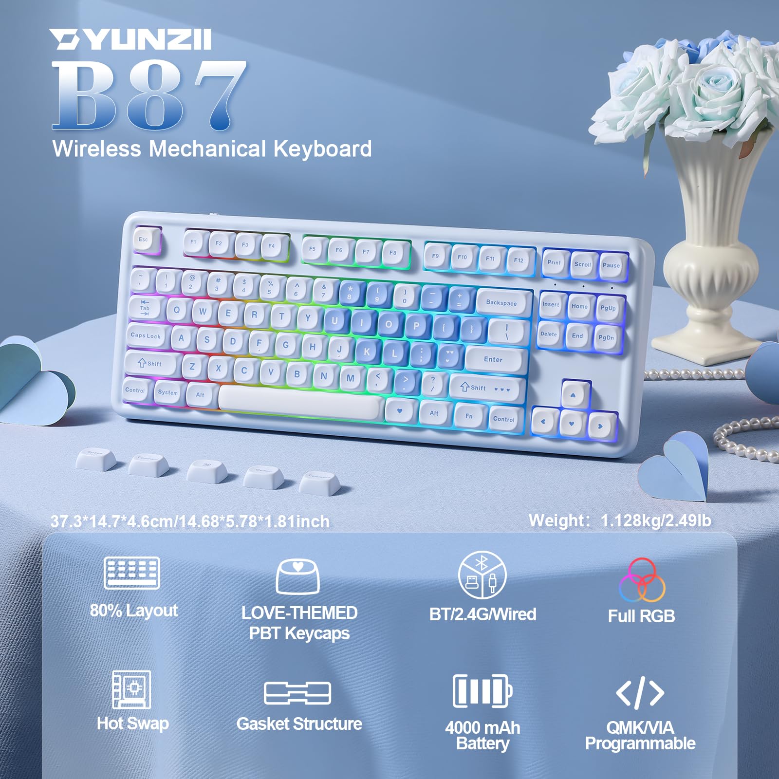 Amazon.com: YUNZII B87 Wireless Mechanical Keyboard,QMK/VIA