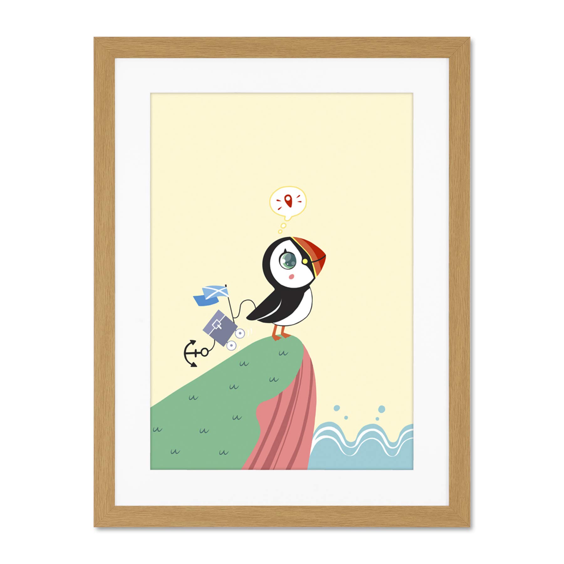 Wee Blue Coo Puffins Travel Voyage Large Framed Art Print Wall Poster 18x24 inch