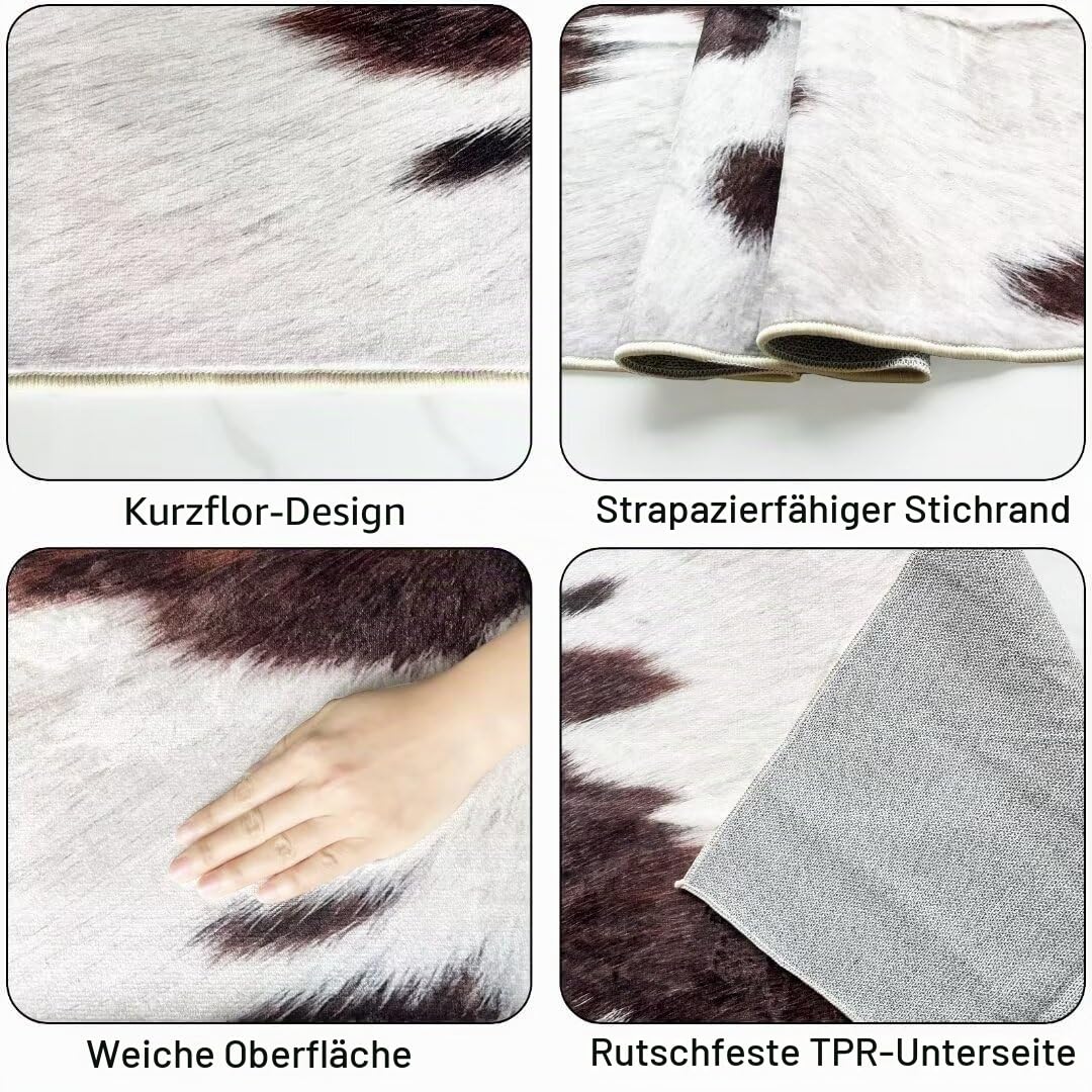 Kuhfell-Teppich für Schlafzimmer, Westernteppich, Schwarz und Braun, Läufer, 5 x 15 cm, Landhaus-Stil, Vintage, Überwurf, Akzent, Teppich, rutschfest, waschbar, Bodenteppich für Eingangsbereich, Flur,