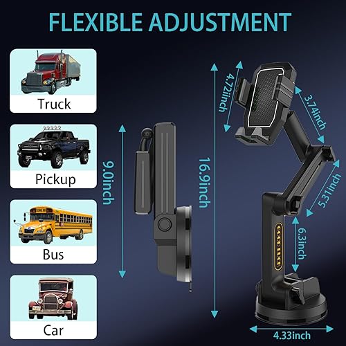 Miniatura 2 de Topsolar Soporte de teléfono para camión para camión, súper ventosa, soporte para dispositivo móvil, ventana de tablero de 16.9 pulgadas de largo y