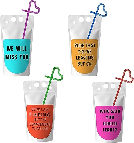 Decoraciones para fiestas de compañeros de trabajo, bolsas de bebidas con pajitas, decoraciones de fiesta para salir de trabajo, suministros de