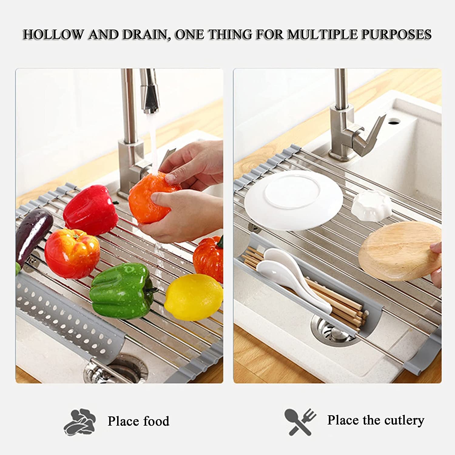 Escurridor De Platos De Acero Inoxidable De Silicona, Rejilla De Secado De Platos sobre El Fregadero, Antideslizante, para Vajilla De Cocina Filtrado De Agua (Size : 45 * 31.5cm) (52 * 32cm)