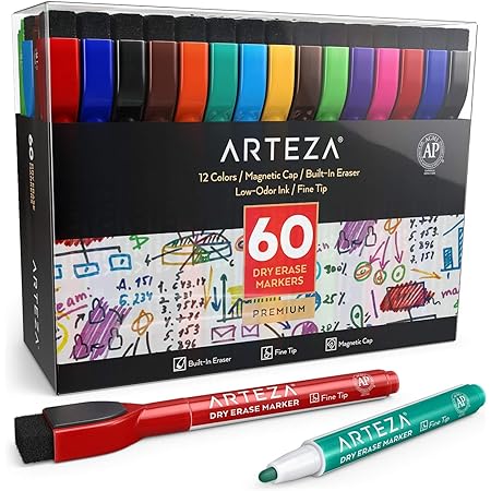 Arteza Magnetische Whiteboard Marker Feine Spitze Und Magnet Kappe Set Mit 60 Whiteboard Stiften 12 Verschiedene Farben Geruchsarme Tinte Trocken Abwischbar Von Magnettafeln Amazon De Burobedarf Schreibwaren
