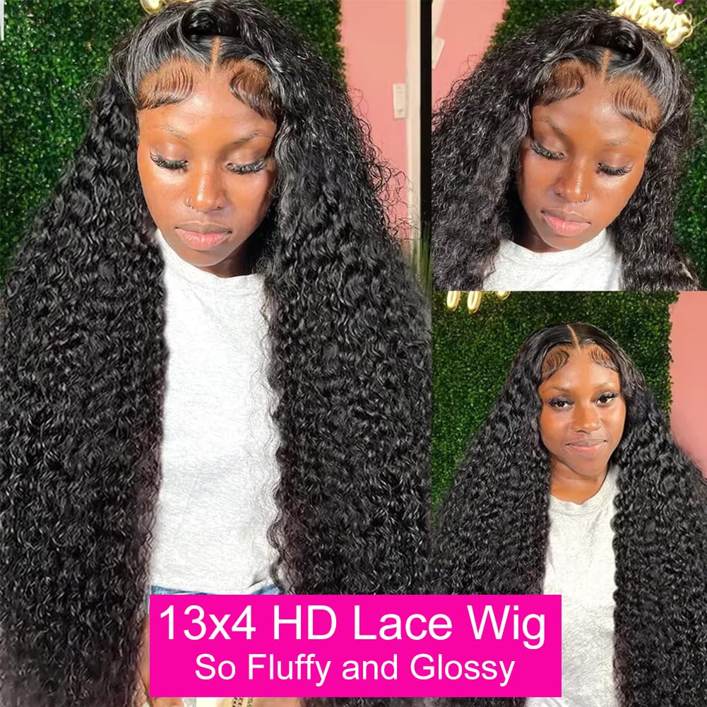 BELE 24 Inch 13x4 Lace Front Wigs Human Hair 200% Density Deep Wave HD Lace Front Wigs Pre Plucked Deep Curly Glueless 13x4 HD Lace Frontal Brazilian Virgin Human Hair Wig for Women