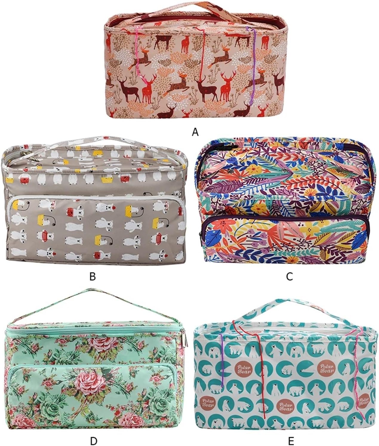 Portable Crochet Bag Wool Crochet Storage Bag Oxford Cloth Printing Knitting Needles Yarn Organizer DIY Needlework Sewing Supplies Organizer Knitting Tools Storage Bag(C)