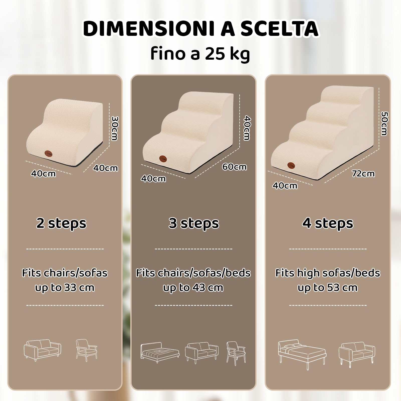 X XBEN Scala er Animali, Scale per Cani e Gatti Piccoli, Anziani e Feriti | 33D Schiuma ad Alta Densità, Pendenza Dolce, Fodera Lavabile, Aderenza, Antiscivolo, per Letto e Divano, 4 Gradini, 50 CM