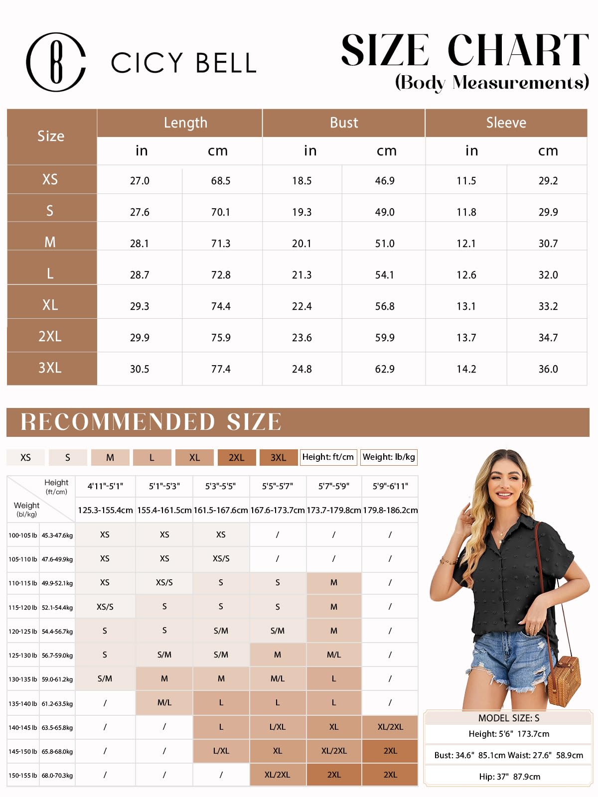 Cicy Bell Chemisiers pour femme - Manches courtes - Col en V - Boutonné - Élégant et décontracté - Couleur unie