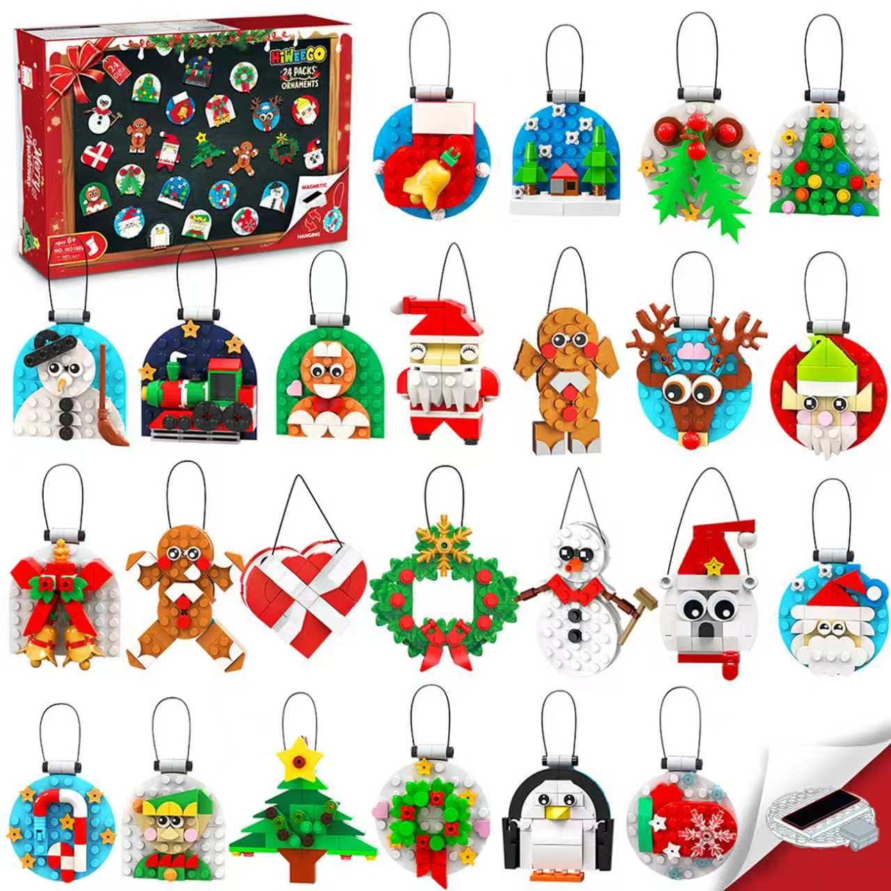 HiWEEGO 24 Packs Christmas Ornaments Building Set for Girls Boys 6+ 986PCS