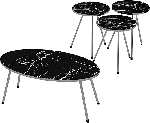 Miniatura 3 de SUNRISE HOME DECOR - Juego de mesa de sala de estar, 4 piezas, 1 mesa de café y 3 mesas de anidación, montaje sin herramientas (mármol blancogris,