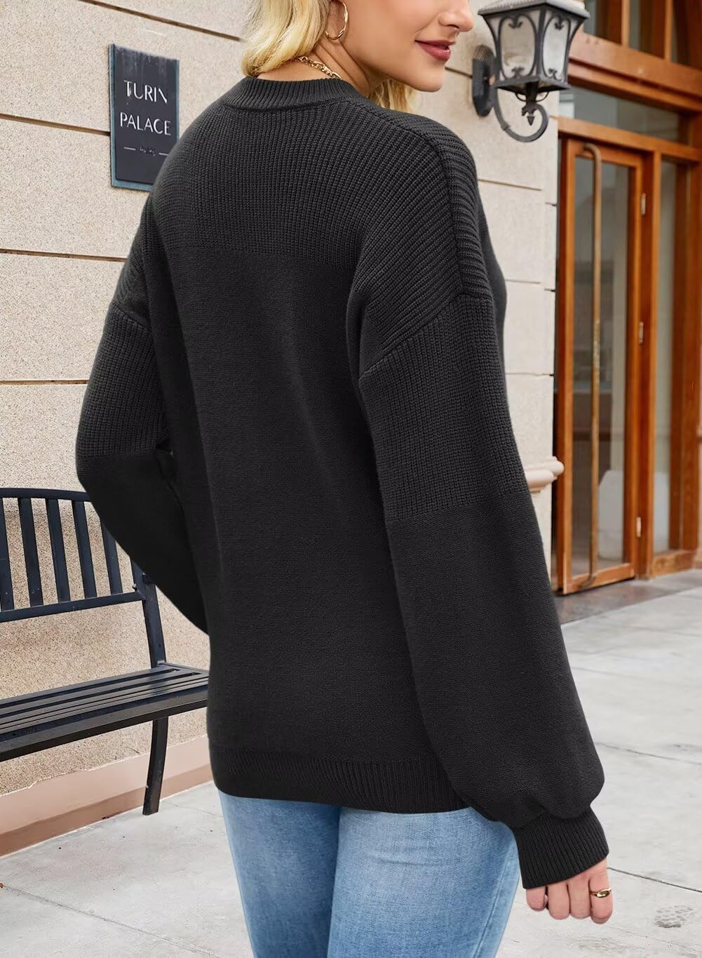 Wkior Women's Casual Sweater Loose Crewneck Knit Long Sleeve Solid Chunky Fall Pullover Sweaters Jumper Tops