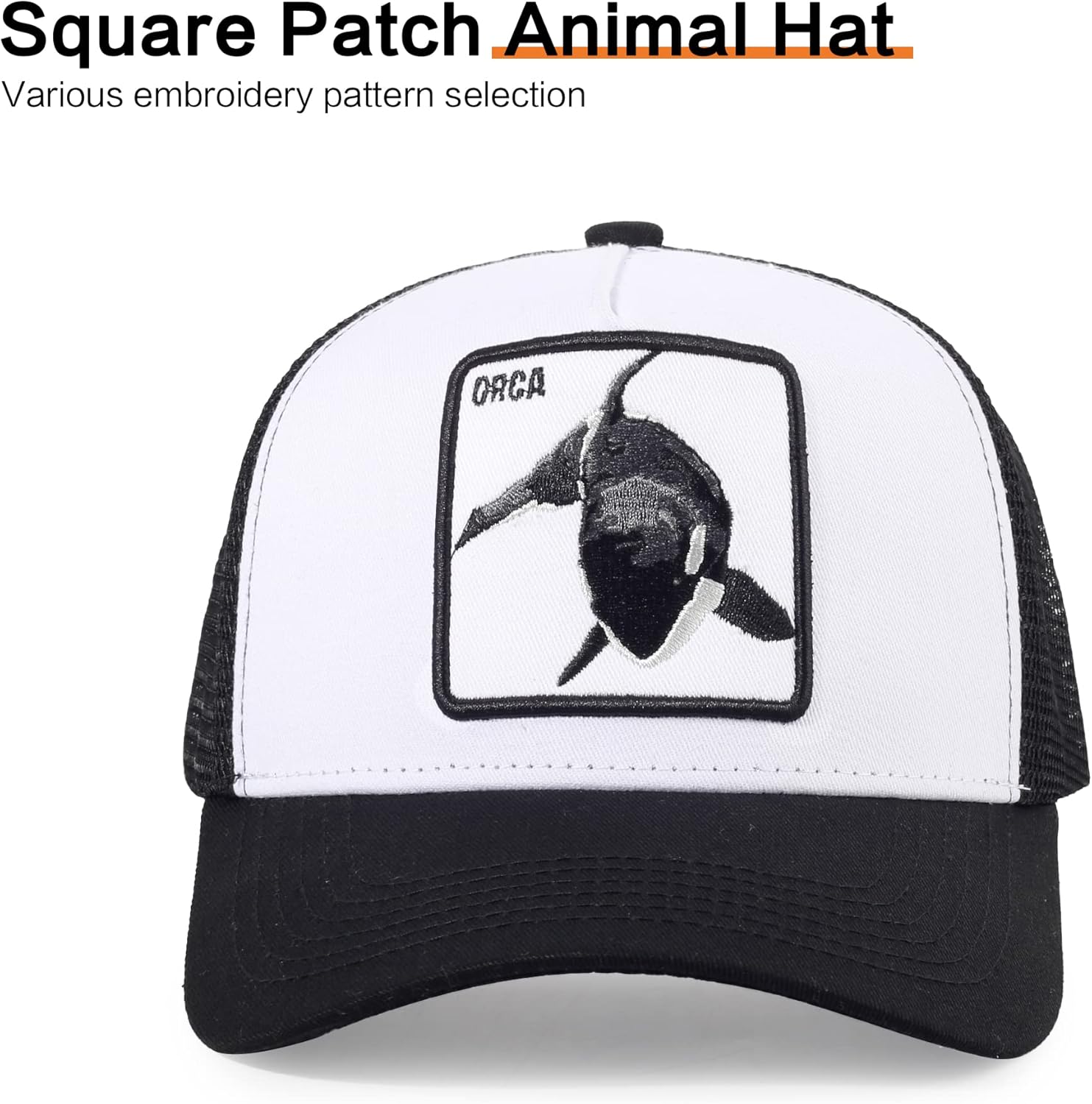 Trucker Hat Men Animal Snapback Hats Adjustable Embroidered Baseball Cap Mesh Breathable Square Patch Women Caps