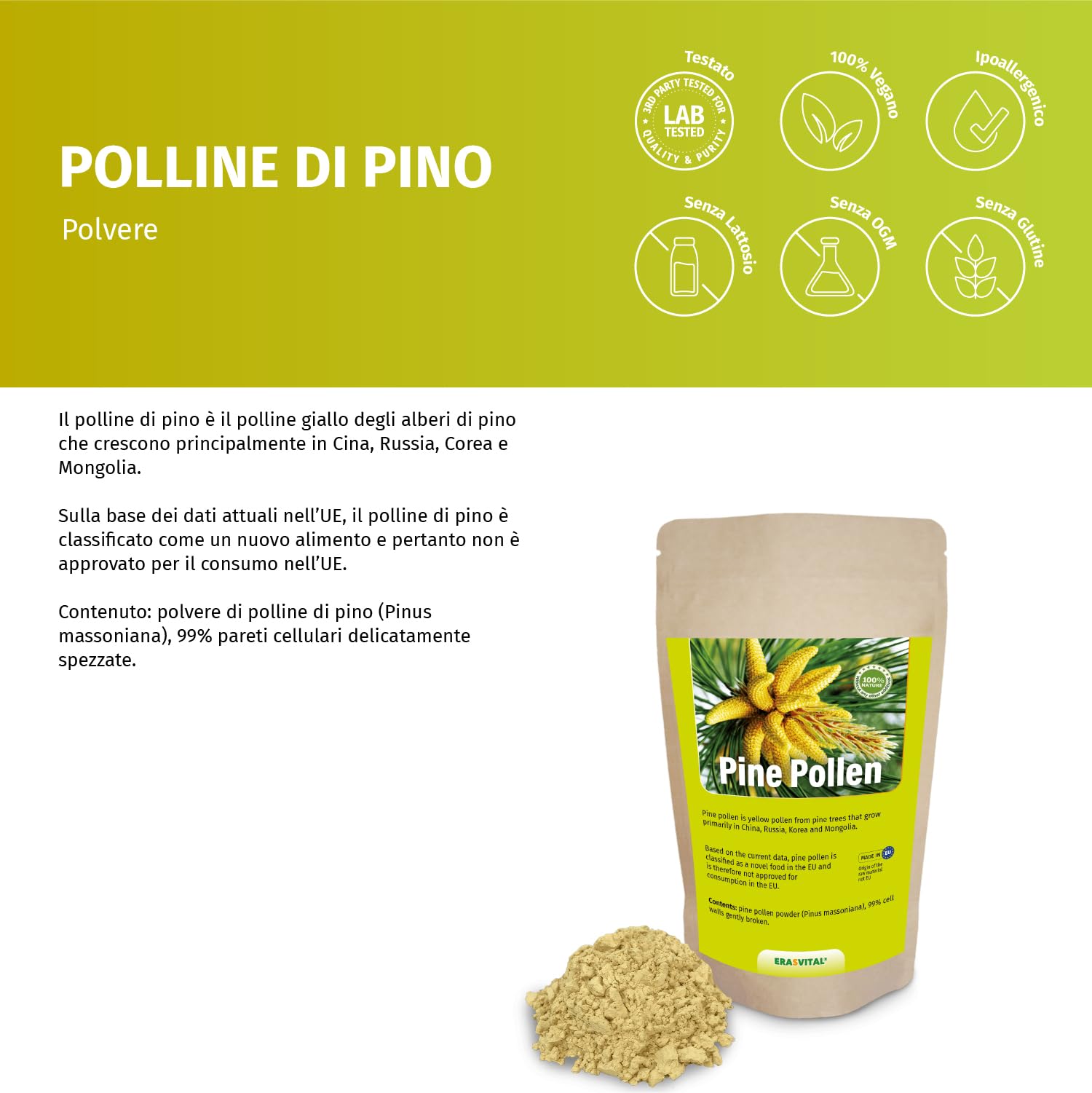 Pine Pollen I Pinien Pollen I 100g I Wildsammlung I 99% Zellwandgebrochen I en laboratorio alemán de contaminantes examinados