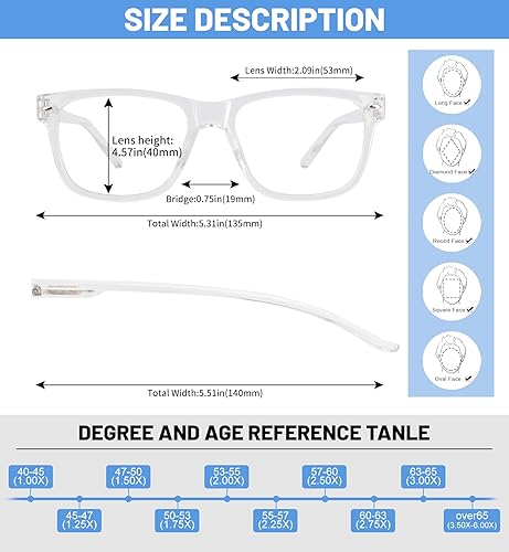 Miniatura 5 de OCCI CHIARI Anteojos de lectura grandes para hombre con marco grande 100 125 150 175 200 225 250 275 300 350 400 500 600 (transparente, 2.0)