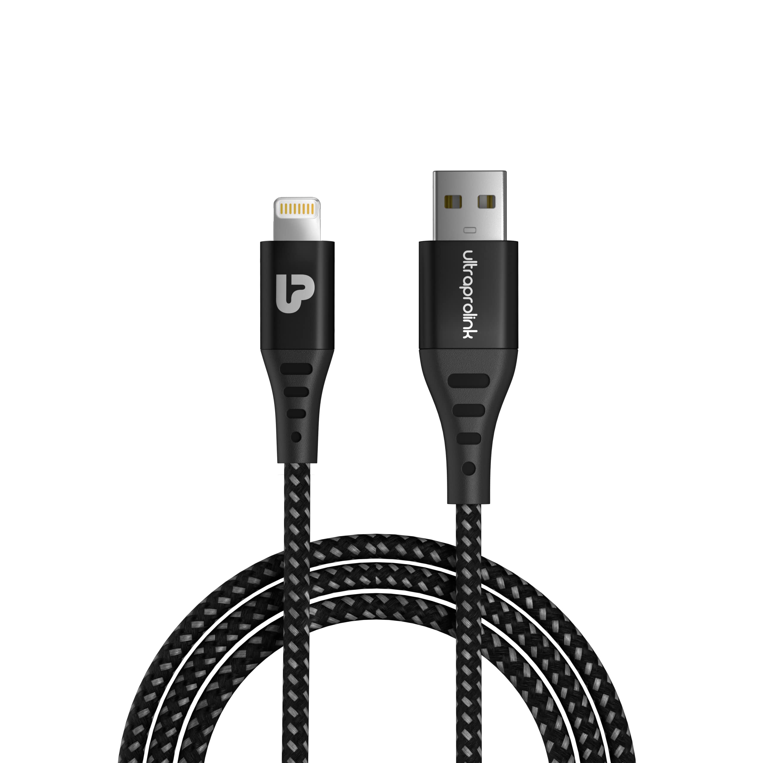 ULTRAPROLINK Zoom 3A/15W USB-A to iPhone | 1.2m Long/3.9ft Black | Fast Charge | High Speed & Stable Data Transfer | 480mbps Nylon Braided Durable | Zync Alloy Metal Cable | Tangle Free | UL1068