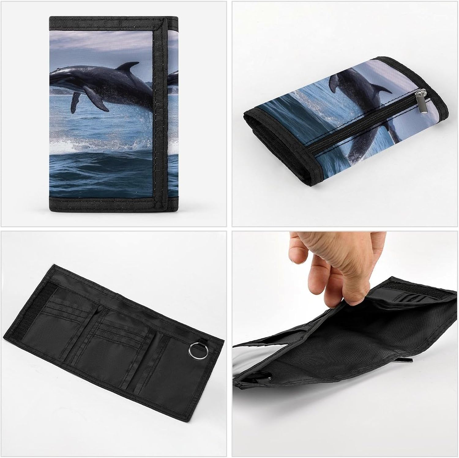 Jumping Whales Trifold Wallets Slim Wallet Novelty Pocket Purse Multiple Card Slots Outdoor Travel Wallet Stylish Durable Wallets For Men Women