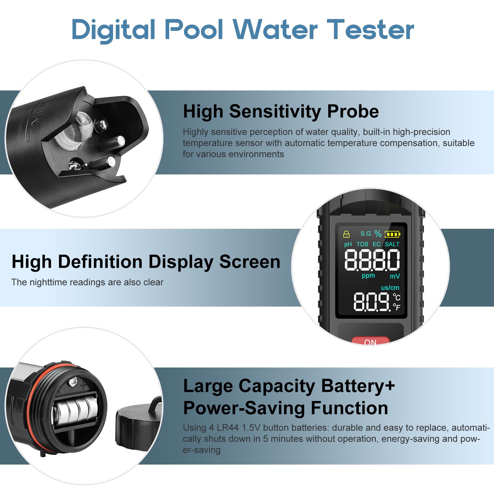 Waterkwaliteitstester, Multifunctionele S.G PH EC SALT ORP TDS CF TEMP-meter, Draagbare Digitale Watertestkits voor Drinkwater, Zwembaden, Aquaria, Hydrocultuurdetector Waterkwaliteitstester, Multifunctionele S.G PH EC SALT ORP TDS CF TEMP-meter, Draagbare Digitale Watertestkits voor Drinkwater, Zwembaden, Aquaria, Hydrocultuurdetector