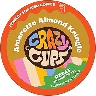 Crazy Cups Amaretto Decaf Coffee, Decaffeinated Amaretto Almond Kringle Coffee Pods for K Cup Keurig Machines, Brew Hot or Iced, 22 Count