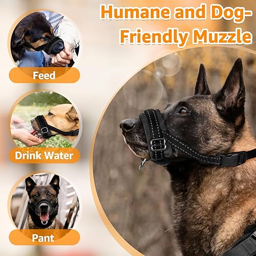 Miniatura 2 de SlowTon Bozal suave para perro, bozal de nailon acolchado ajustable para perros grandes y medianos, antimasticación, ladridos y mordeduras, permite