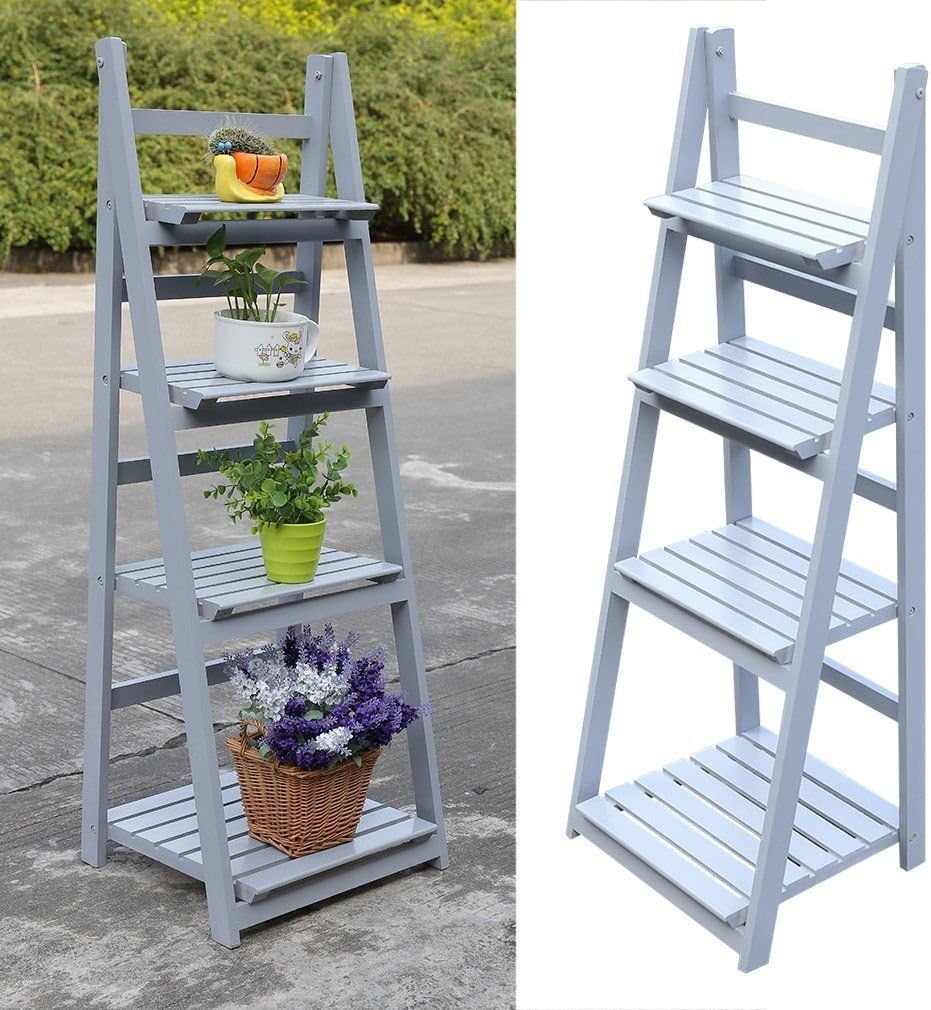 Grey 4 Tier Ladder Shelf Home Storage/display Unit Bookcase Stand Flower Shelves Rack