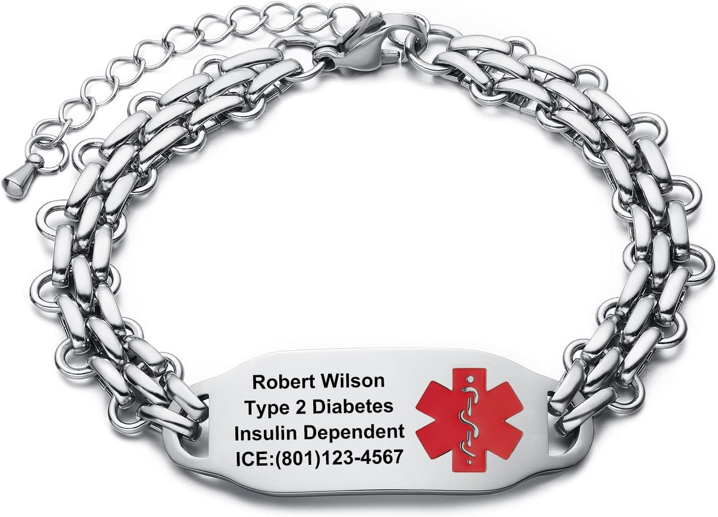 JUST MEET YOU Medical Alert Bracelets for Women & Men - Customizable Medical ID Bracelets with Free Engraving - Adjustable Stainless Steel Chain Emergency Bracelet (6.5-8.5 Inches)