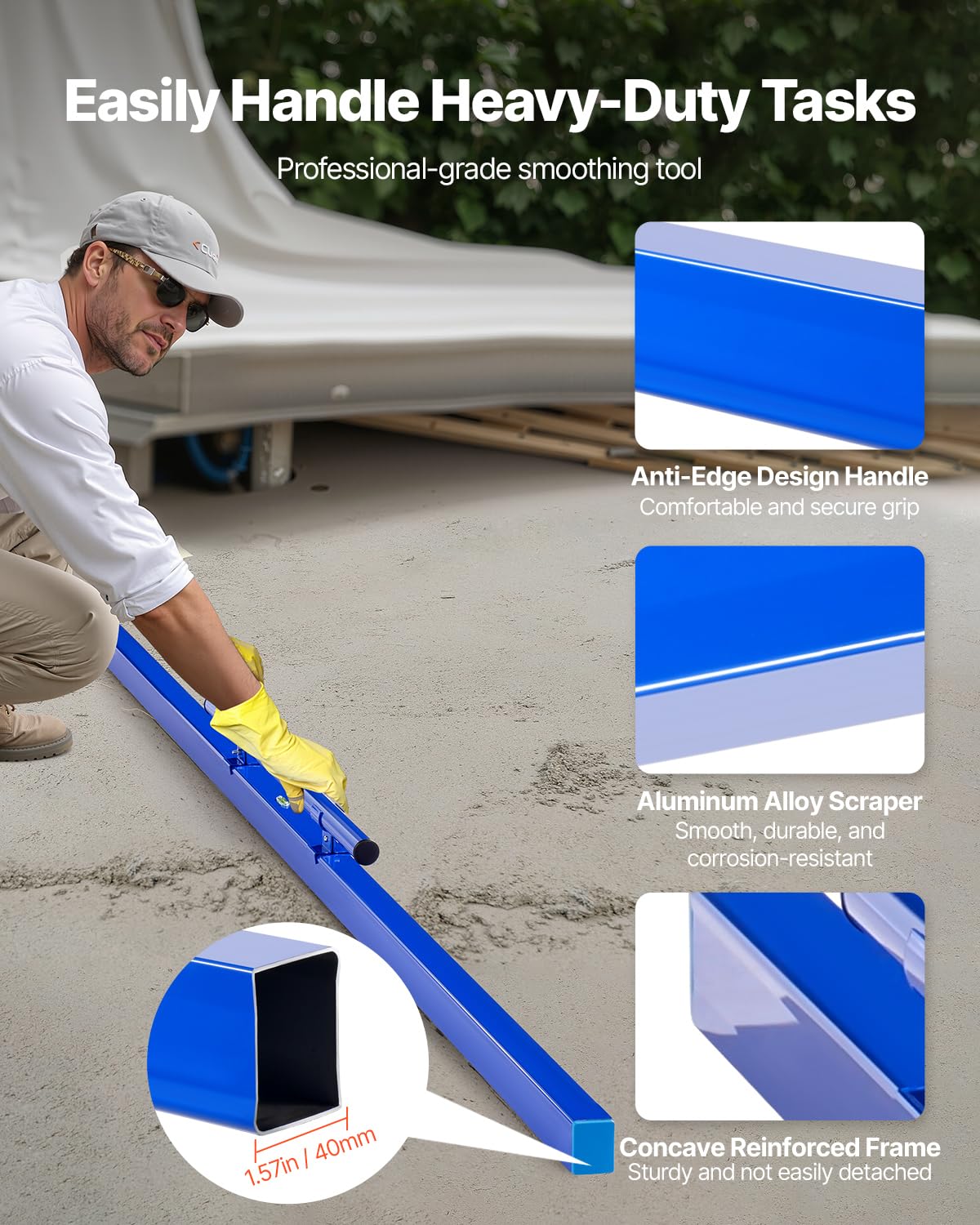 VEVOR Cartongesso Strumenti Concreti, 2445 x 110 x 40 mm, Cazzuola con Fiala di Livello, Manico in Alluminio Leggero e Reversibile per Livellare Pavimenti, Costruzioni e Ristrutturazioni