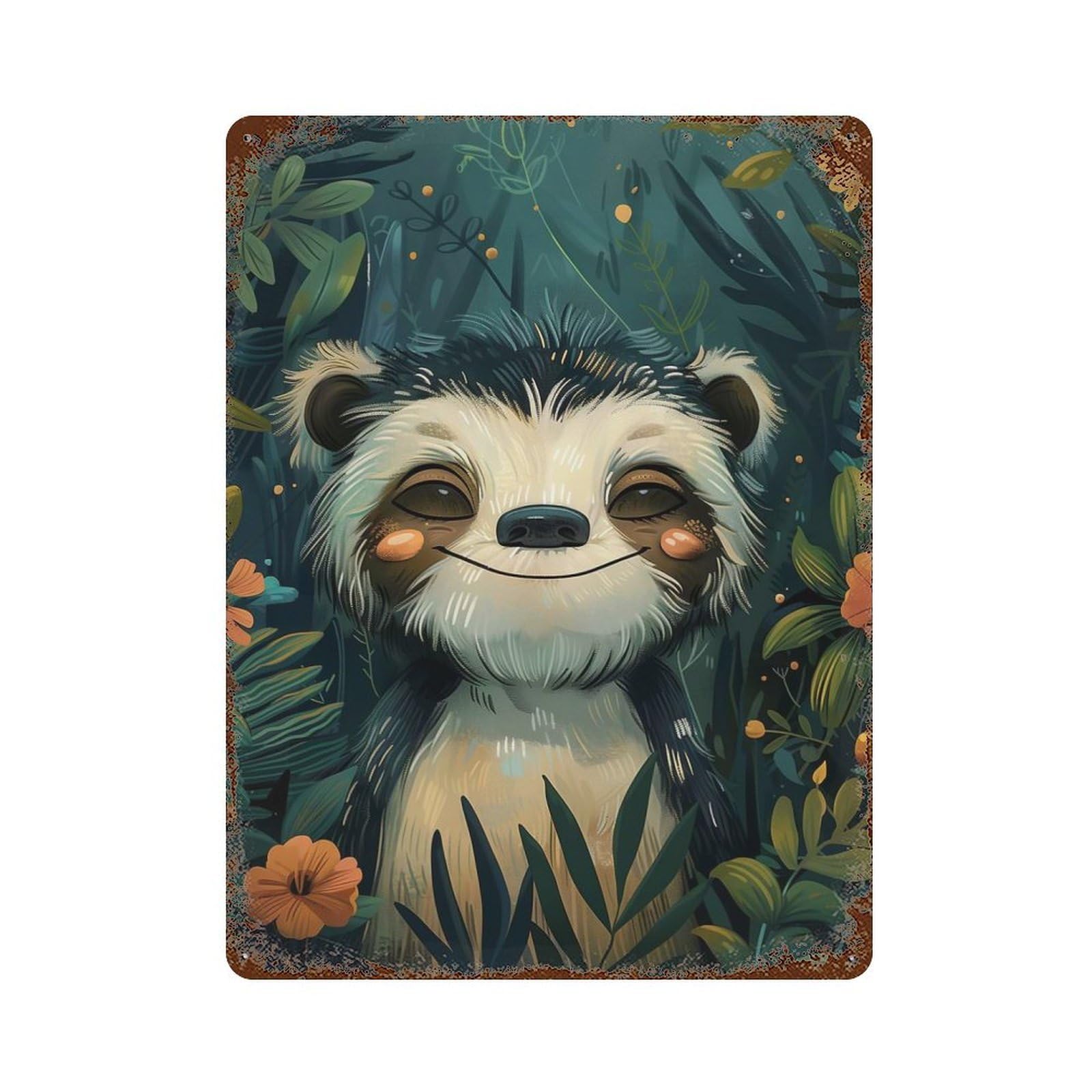 Cute Watercolor Sloth Rusty Metal Tin Sign 15.7"x11.8", for Shed, Workshop And Garage Wall Decor, Novelty Wall Decor