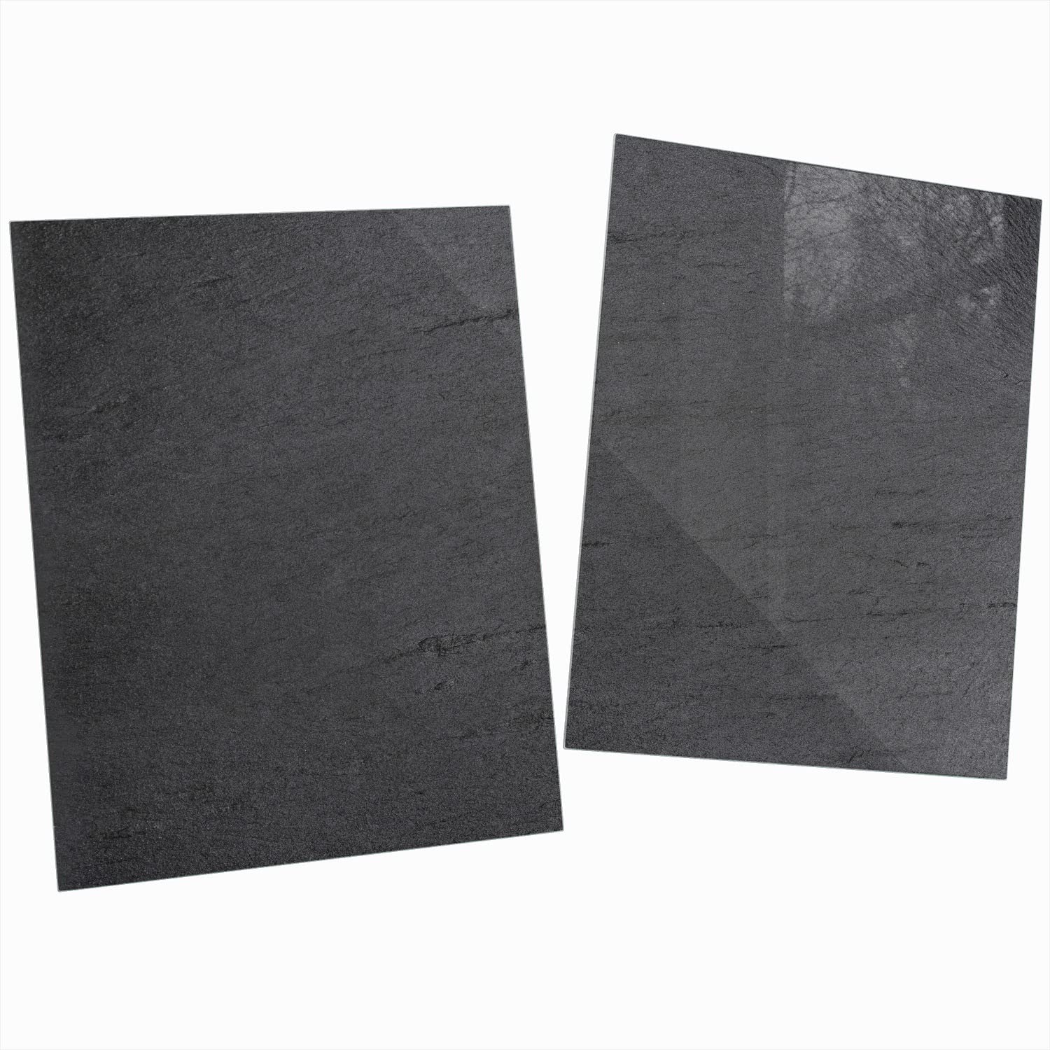 Wallario Herdabdeckplatte aus Glas, 2-teilig, 80x52cm, für Ceran- und Induktionsherde - Motiv: Schwarze Schiefertafel Optik Steintafel