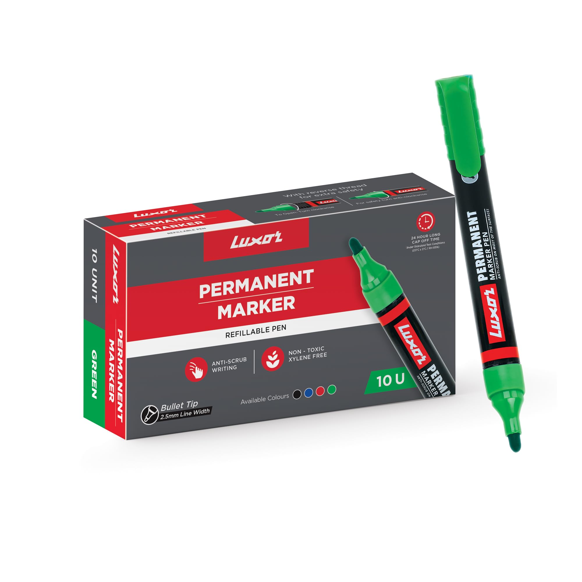 Refillable Permanent Marker in Rich Green, Pack of 10, Ideal for Eco-Friendly and Bold Markings