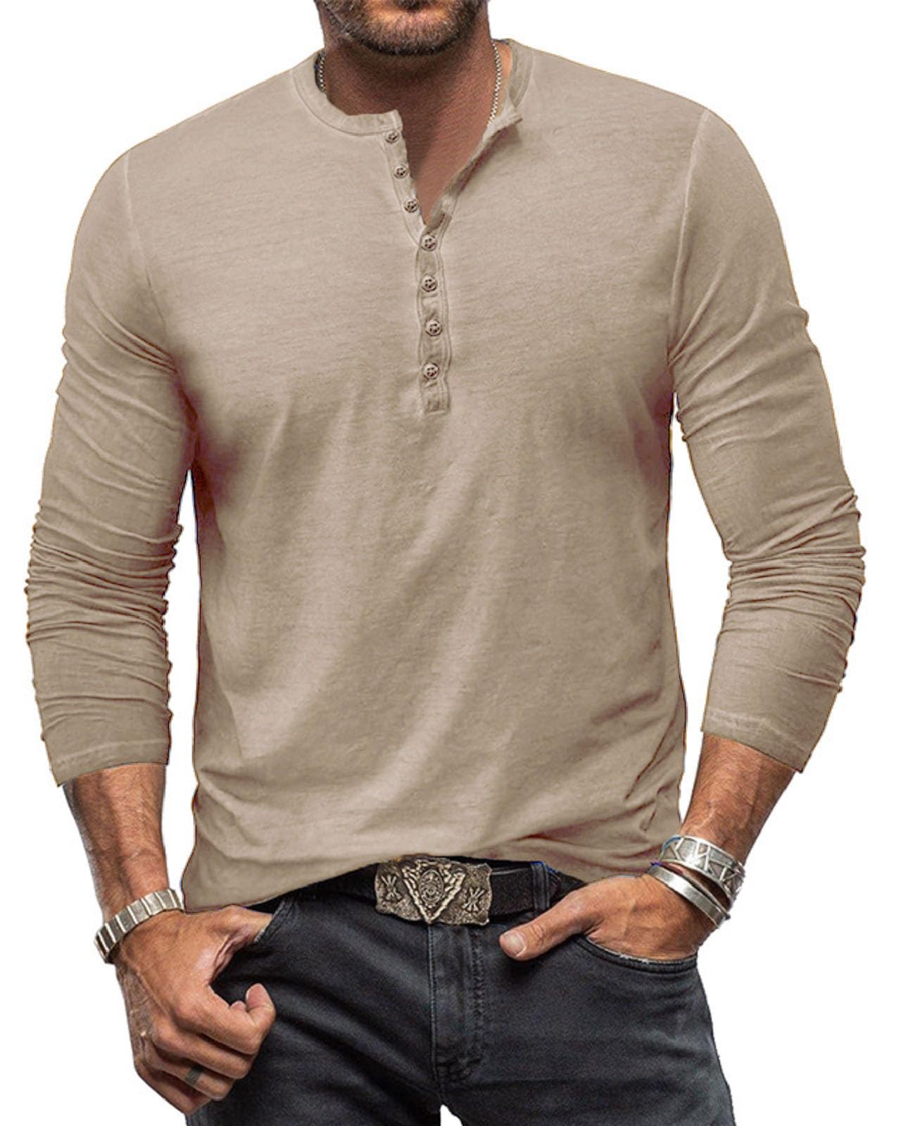 YawYews Henley Shirt Herren Langarm Langarmshirt Herren Longsleeve T Shirt Vintage Tshirt Baumwolle Longshirt M-3XL