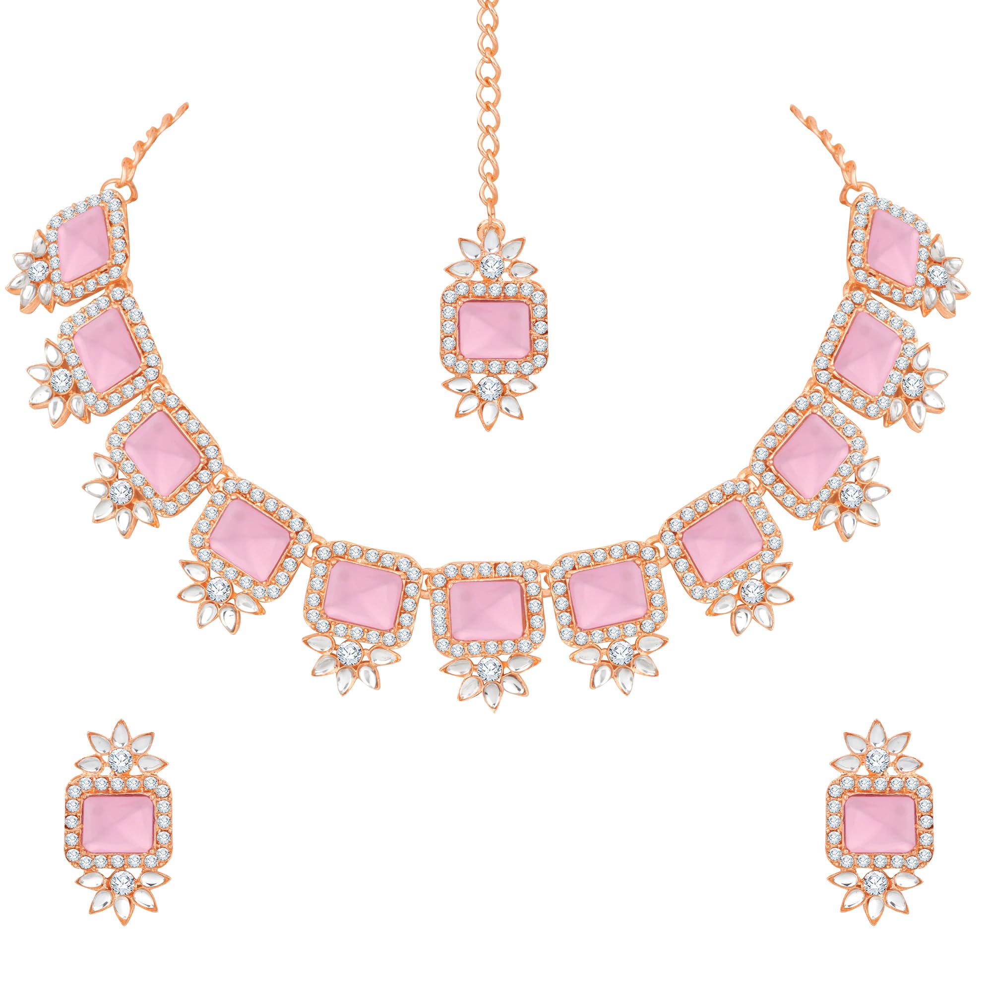 Atasi International Silver Plated Purple Crystal Diamond Necklace with Earrings and Maang Tikka for Women - Jewellery Set for Party, Wedding, Engagement (RPU5848) (B0D2B5QVVL) Amazon Price History, Amazon Price Tracker