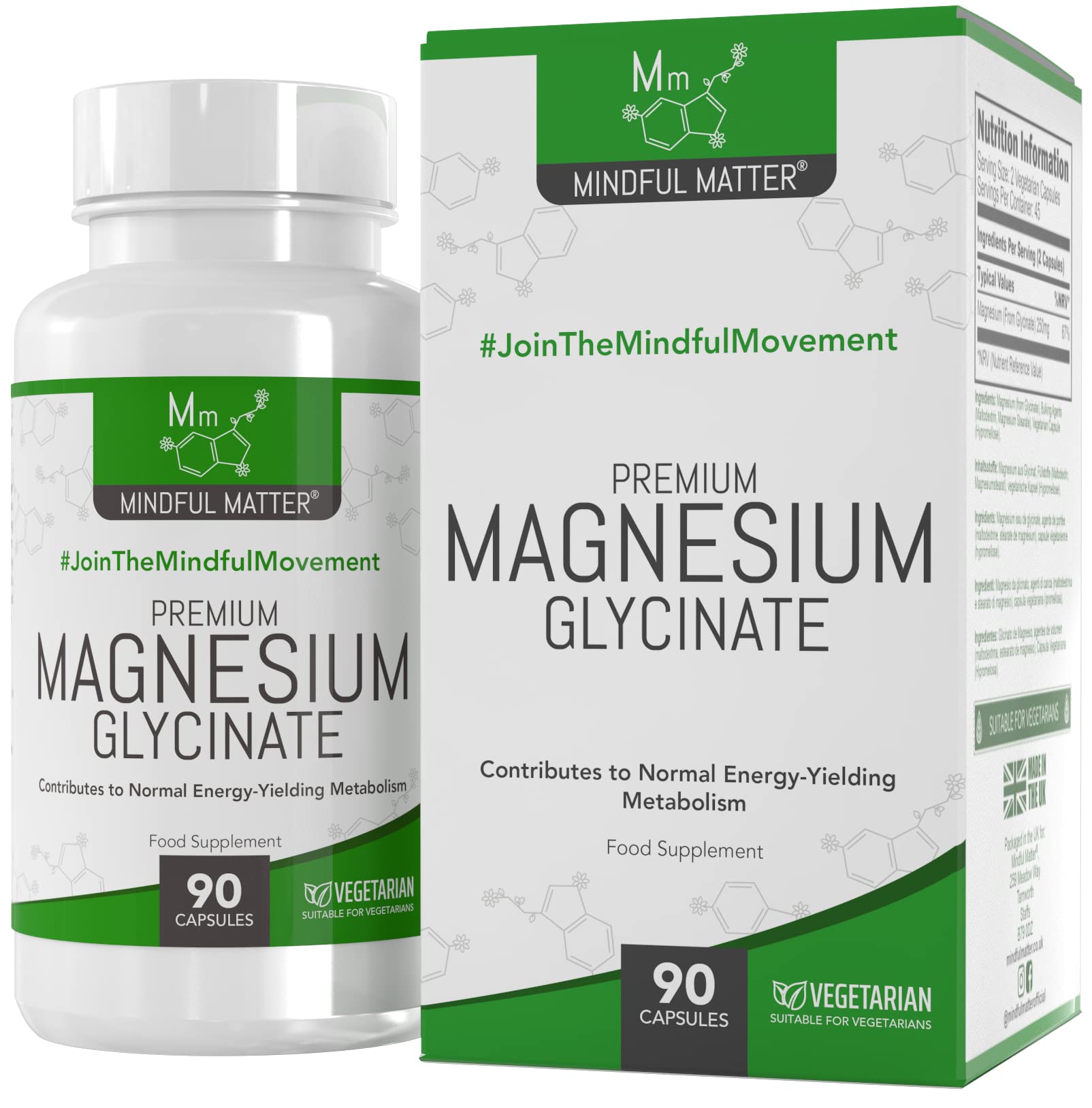 MM Magnesium Glycinate Capsules | 250mg of Magnesium per Serving | 90 Vegan Capsules | Best Absorbed Magnesium Supplement | Manufactured in ISO Licenced Facilities | Non-GMO, Dairy Free & Gluten Free