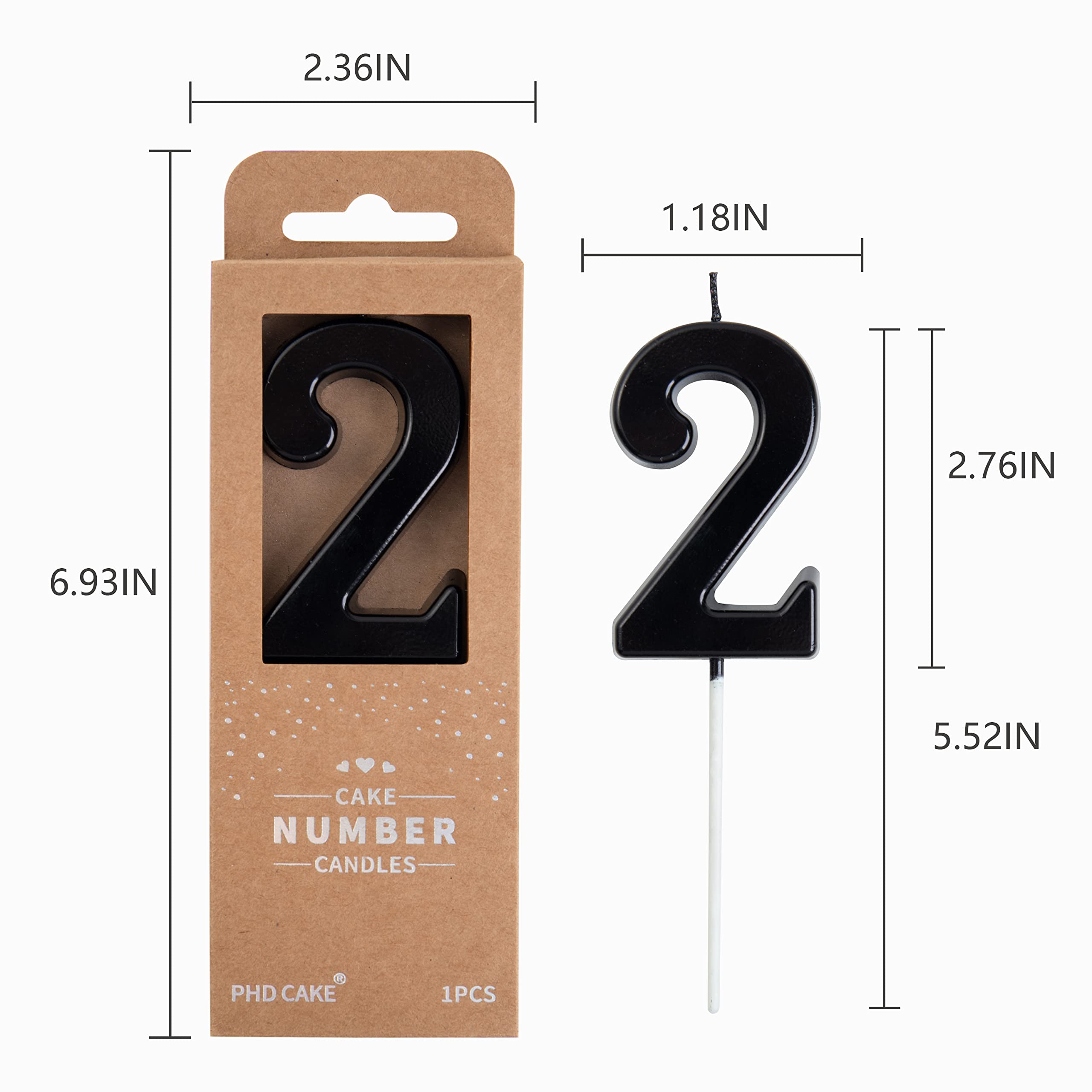 Black Birthday Candles - 2 Number Cake Toppers -4